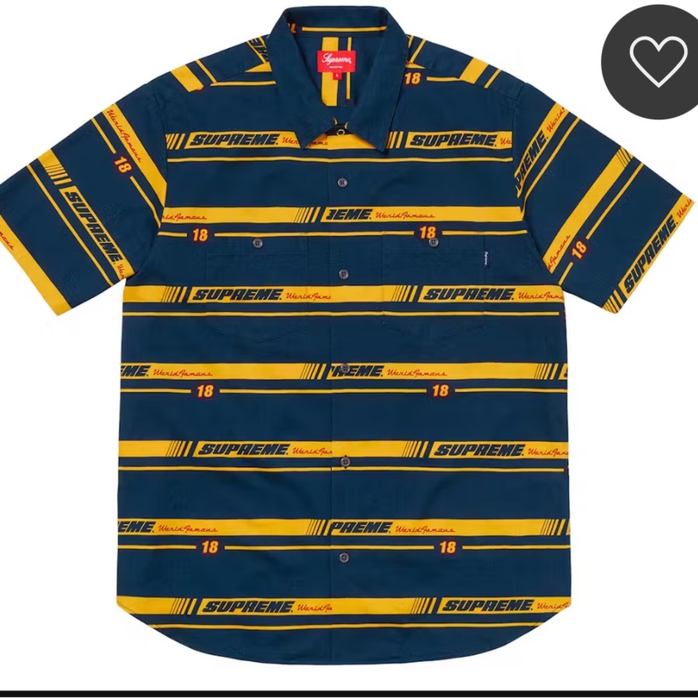 Supreme Navy and Yellow Striped Shirt racing work shirt